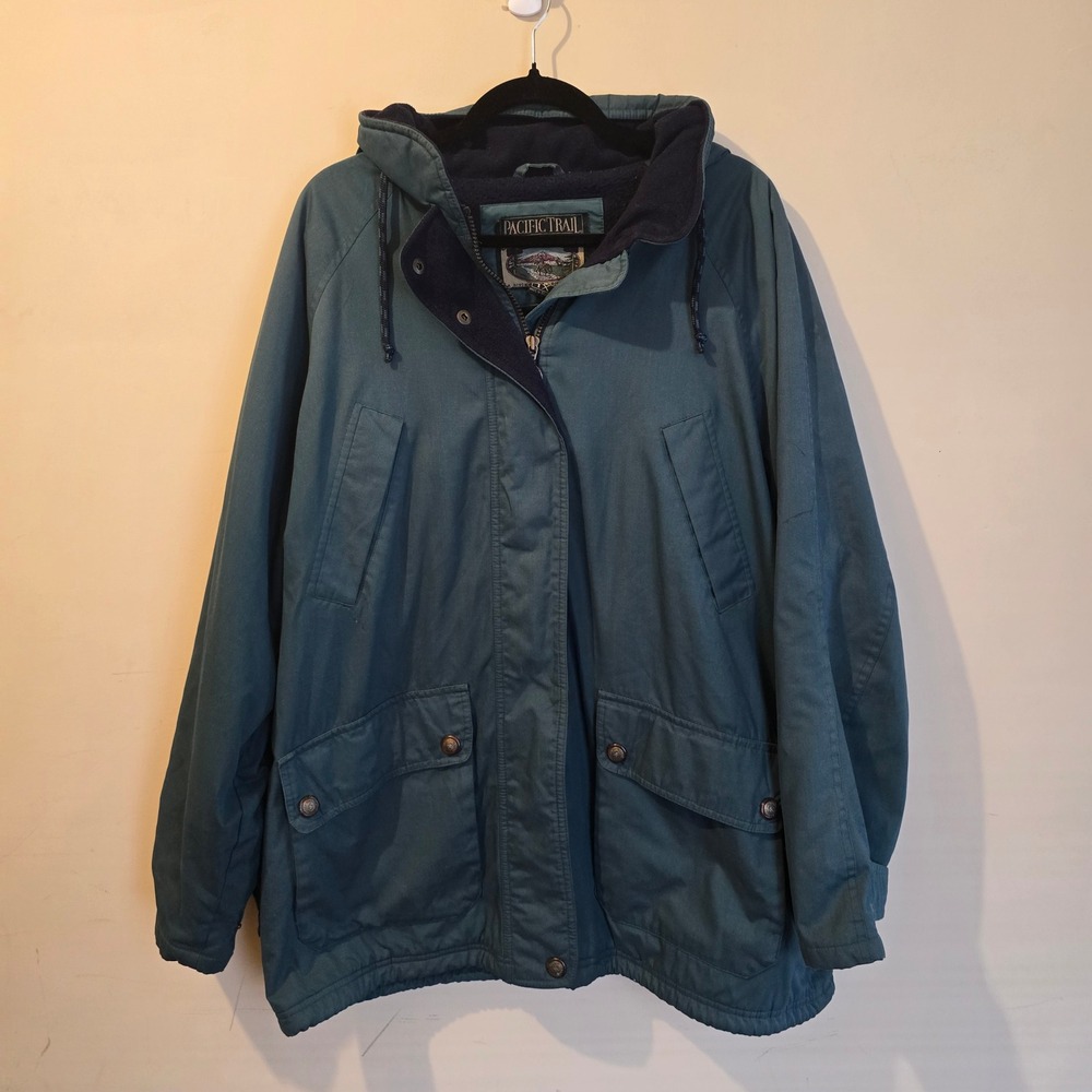Vintage 90s Pacific Trail Hooded Jacket Mens XL Teal Fleece Lined Parka Coat